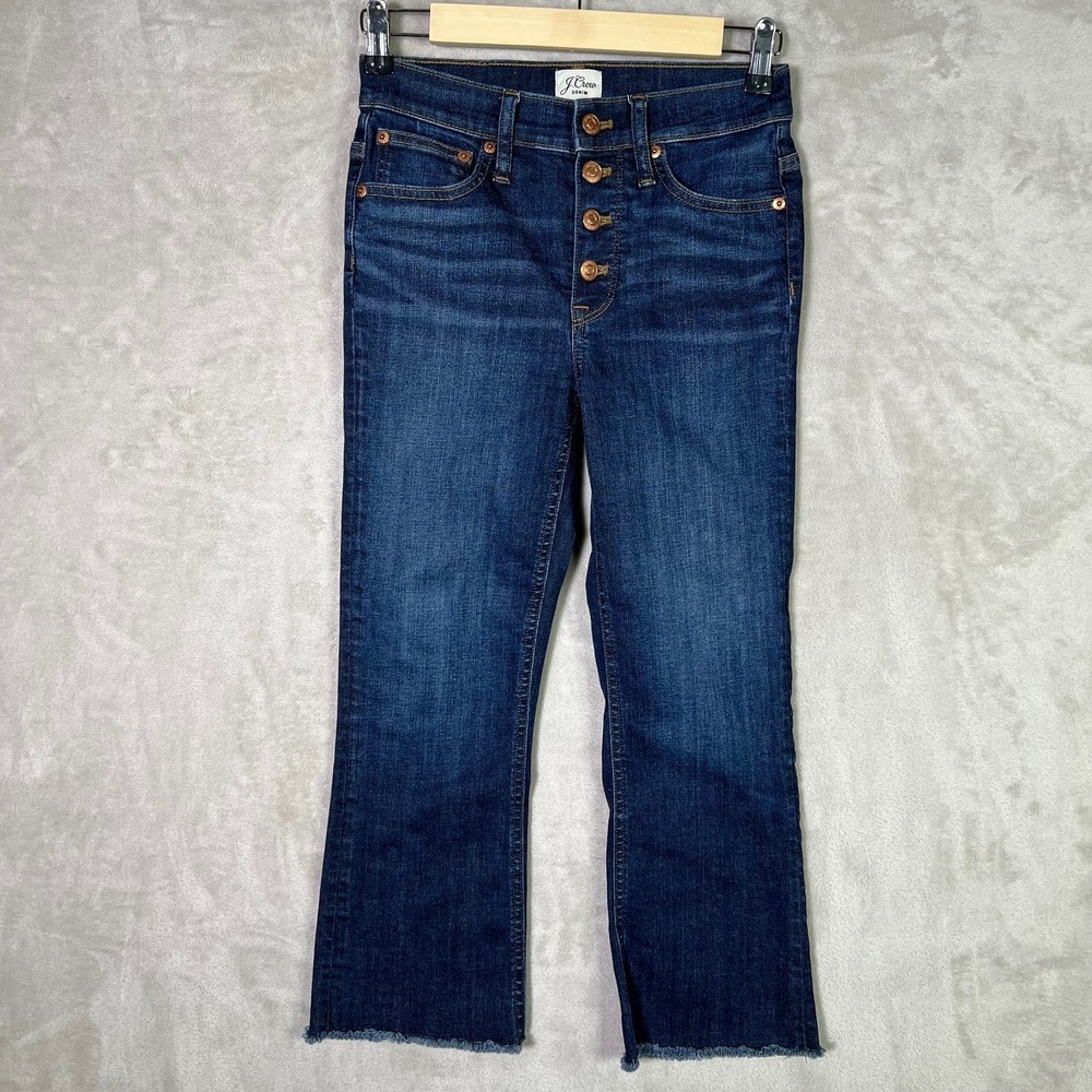 J.Crew 9" Billie Demi Boot Crop Jeans 24P Exposed Button Fly Raw Hem